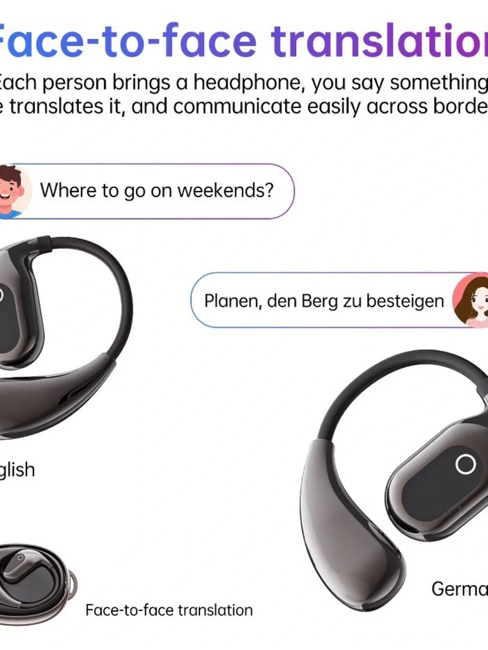 Earphones with AI translation. Over 144 Languages, USB-C fast charging.
